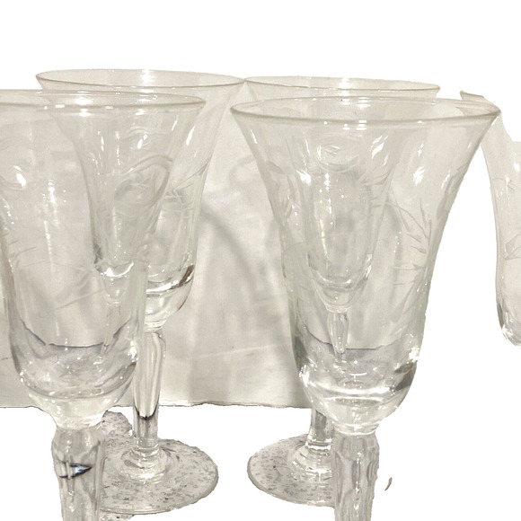 Vintage Etched Clear Crystal Cordial Glasses Flare Rim Set of 6 Mid Century Bar - Picture 8 of 10